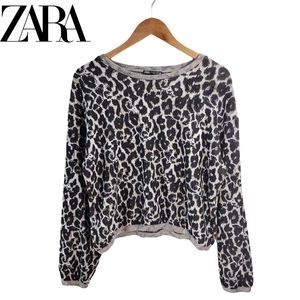 Zara | Pullover Leopard Print Knit Sweater | Women's Large